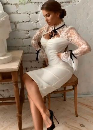 Розпродаж плаття sarah berlin міді натуральне asos з зав'язкою на комірі і мереживними рукавами7 фото