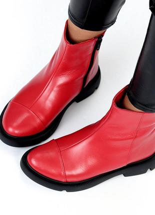 Доступные яркие женские ботинки, в красном цвете, мягкая кожа, утепленные мехом, на молнии, обувь, с5 фото