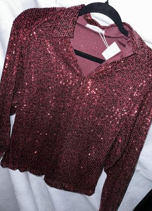 Бордовая нарядная блестящая блуза в пайетки reserved3 фото