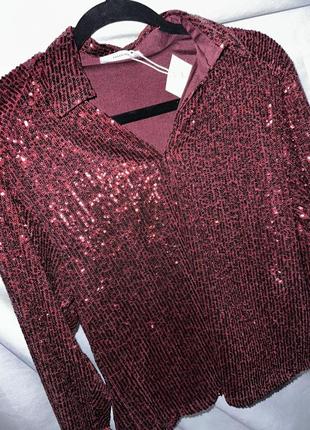 Бордовая нарядная блестящая блуза в пайетки reserved5 фото