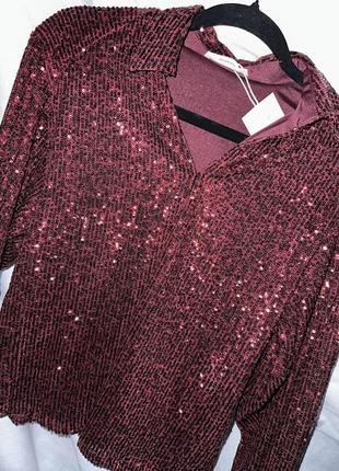 Бордовая нарядная блестящая блуза в пайетки reserved4 фото