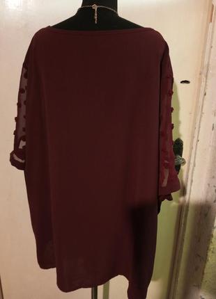 Ефектна блузка-трапеція з напівпрозорими рукавами,бордо, прапора батал,shein3 фото