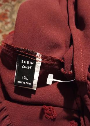 Ефектна блузка-трапеція з напівпрозорими рукавами,бордо, прапора батал,shein8 фото