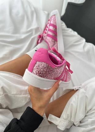 Крутейшие женские кроссовки adidas superstar barbie pink розовые с блёстками9 фото