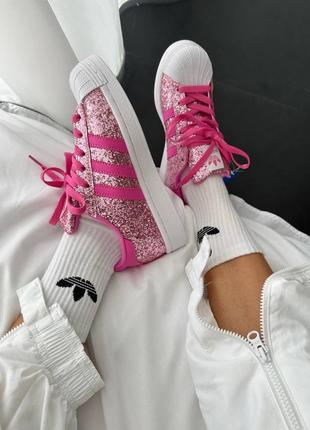 Крутейшие женские кроссовки adidas superstar barbie pink розовые с блёстками6 фото