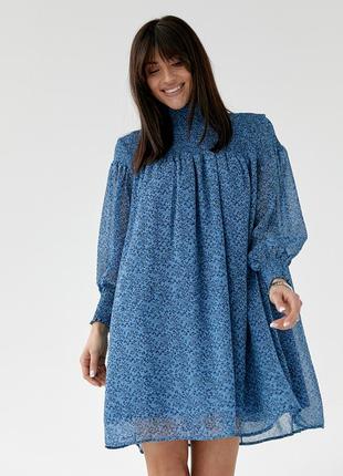 Шифоновое платье миди с воротником стойкой hot fashion - синий цвет, s (есть размеры)3 фото