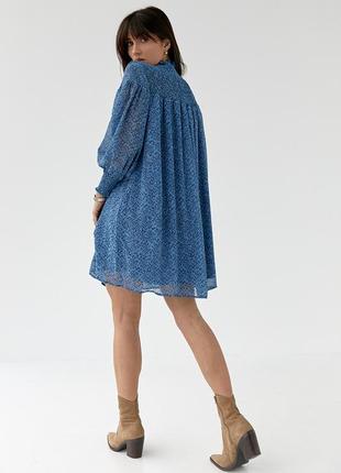 Шифоновое платье миди с воротником стойкой hot fashion - синий цвет, s (есть размеры)2 фото