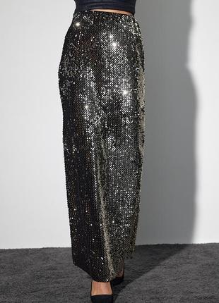 Длинная бархатная юбка с пайетками - черный цвет, m (есть размеры)7 фото
