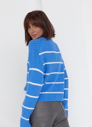 Женский вязаный свитер оверсайз в полоску - синий цвет, l (есть размеры)2 фото