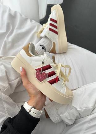 Нереально милые женские кроссовки на платформе adidas superstar bonega strawberry cream молочные с красным