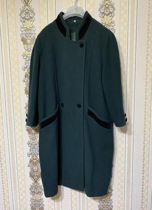 Стильне вовняне пальто, большое шерстяное темно зелёное пальто2 фото