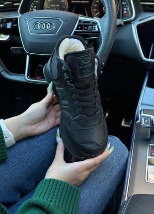 Зимние женские кроссовки nb 574 high all black leather fur9 фото