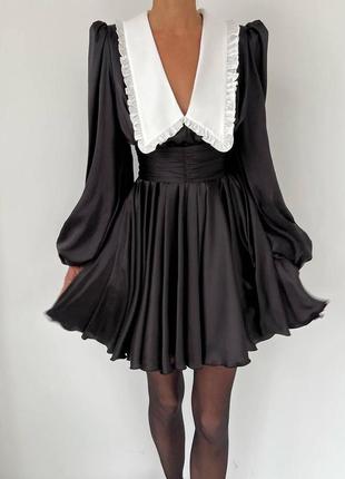 Шовкова міні сукня спідниця кльош з коміром котон
