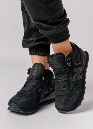 Жіночі зимові кросівки nb 574 high all black suede fur