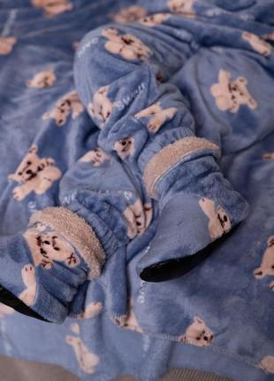 Теплый плюшевый плед голубой с мишками 150*180 махровое покрывало подарок2 фото