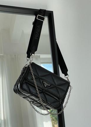 Женская сумка prada re-nylon padded shoulder black1 фото