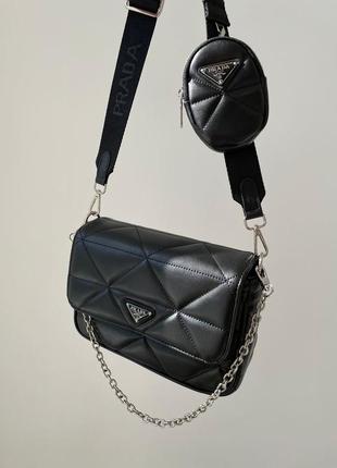 Женская сумка prada re-nylon padded shoulder black3 фото