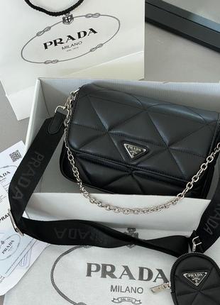 Женская сумка prada re-nylon padded shoulder black4 фото