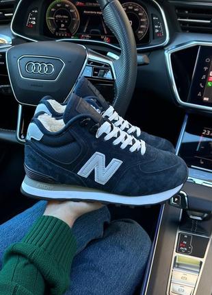 Жіночі зимові кросівки nb 574 high dark blue white fur5 фото