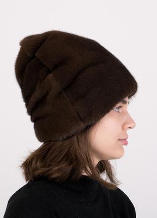 Зимняя женская норковая шапка кубанка рукавичка3 фото