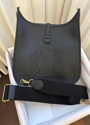 Жіноча шкіряна текстильна чорна міська сумка в стилі hermes сумка hermes evelyne гермес
