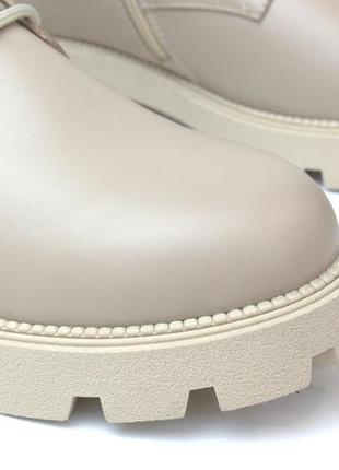 Ботинки кожаные кофейные на меху женская обувь на шнурках с застежкой cosmo shoes new kate latte8 фото
