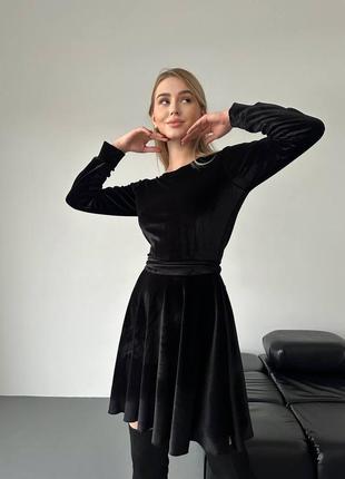 Базова оксамитова бархатна міні сукня спідниця кльош1 фото