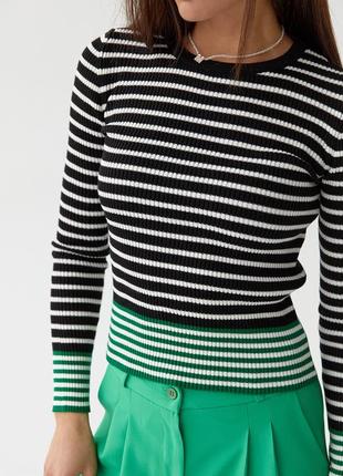 Женский полосатый джемпер в рубчик - зеленый цвет, l (есть размеры)4 фото