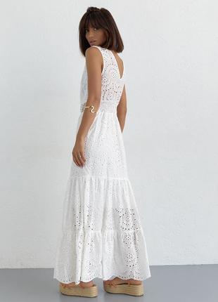 Длинное платье из прошвы и кружевом на талии - белый цвет, 36р (есть размеры)2 фото