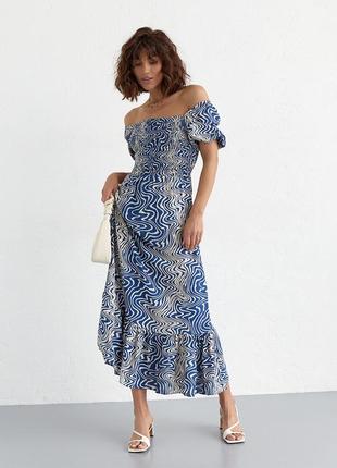 Летнее платье макси с эластичным верхом - синий цвет, s (есть размеры)7 фото