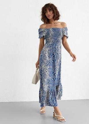 Літнє плаття максі з еластичним верхом — синій колір, s (є розміри)5 фото