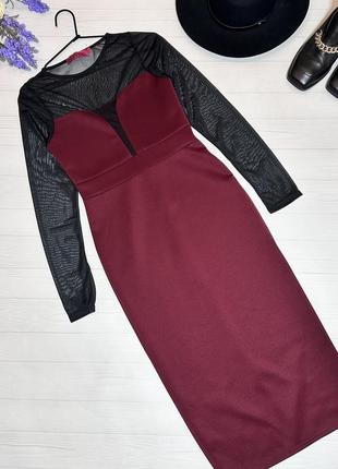Платье бордовое с прозрачным рукавом от boohoo1 фото