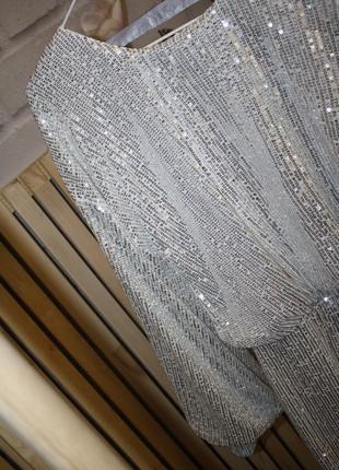 Распродажа платье missguided миди сияющее мерцающее серебристое asos с полуоткрытой спиной8 фото
