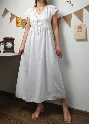 Нічна сукня біла сорочка довга для сну вдома бавовна сарафан вишивка4 фото