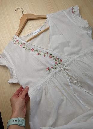 Нічна сукня біла сорочка довга для сну вдома бавовна сарафан вишивка3 фото