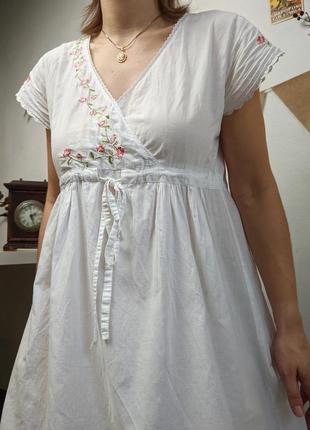 Нічна сукня біла сорочка довга для сну вдома бавовна сарафан вишивка6 фото