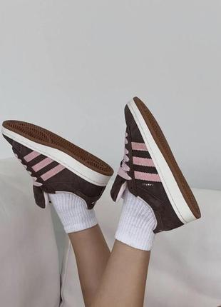 Кросівки кеди adidas campus 00 s dark brown  pink молодёжные замшевые кроссовки кеды адидас кампус коричневые с розовым8 фото