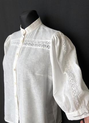 Біла блузка баварська комір-стійка бавовна вінтажна короткий рукав3 фото
