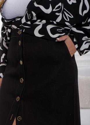 Юбка - макси женская длинная, джинсовая, с разрезом, застежка на пуговицы, однотонная, черная4 фото
