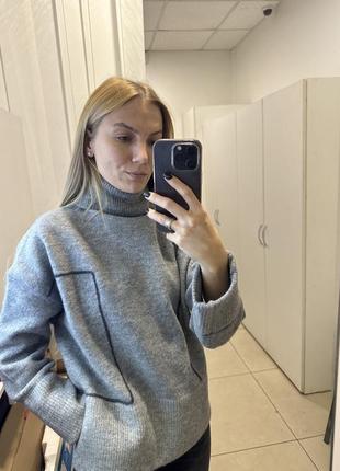 Серый шерстяной свитер под горло,свитер с воротником с разрезами из новой коллекции zara размер s6 фото