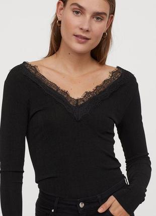 Чрезвычайно нежный, черный,мереживающий лонгслив h&amp;m.