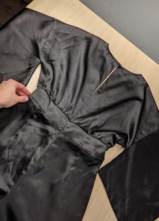 Комбинезон атлас черный штаны кимоно азиатское восточное брюки xs s xxs карманы на запах кюлоты7 фото