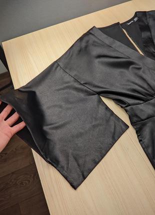 Комбинезон атлас черный штаны кимоно азиатское восточное брюки xs s xxs карманы на запах кюлоты10 фото