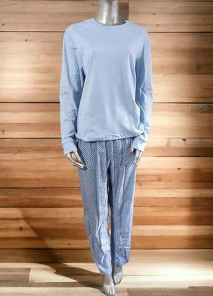 Пижама женская голубая модель 001, джемпер + штаны, размер 42-56, 100% хлопок