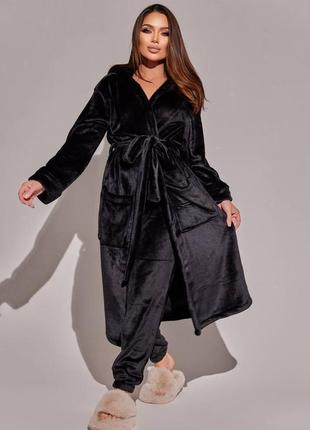Пижама теплая унисекс (халат+штаны) модель днк-н802-127, женская черный