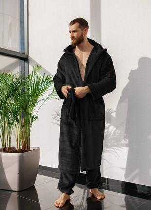 Пижама теплая унисекс (халат+штаны) модель днк-н802-127, мужской черный