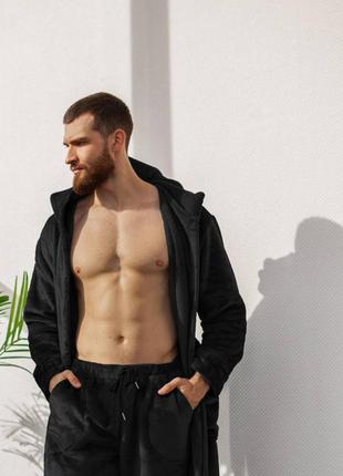 Піжама тепла унісекс (халат+штани) модель днка-н802-127 , чоловічий чорний3 фото