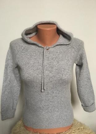 Стильная тёплая ангоровая кофточка с капюшоном trf knitwear серая