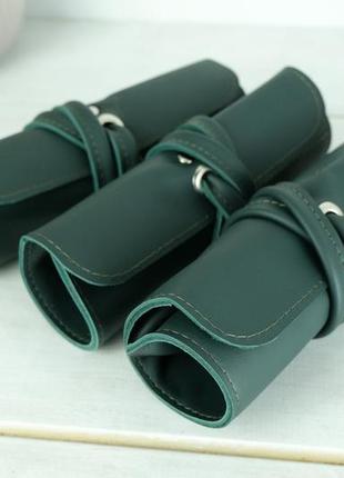 Кожаный пенал "скрутка на 8 кармана", натуральная кожа grand, цвет зеленый2 фото