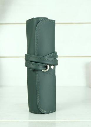Кожаный пенал "скрутка на 8 кармана", натуральная кожа grand, цвет зеленый5 фото